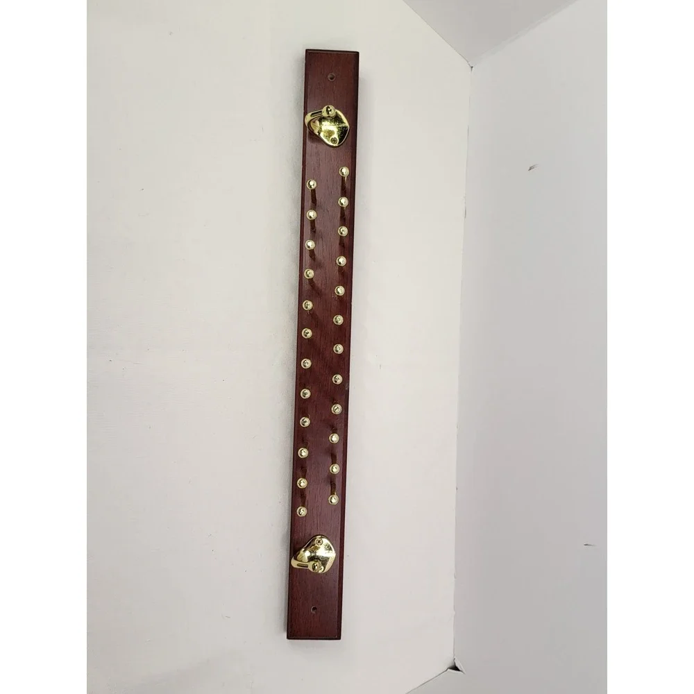 Wooden Tie and Belt Rack Wall Mount 20 Pegs 2 Hooks Mahogany Gold Tone Organizer